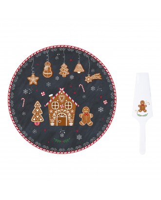 Platou pentru tort cu spatula, 32 cm, Gingerbread - SIMONA'S COOKSHOP